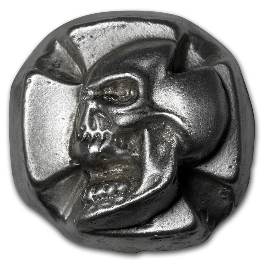 3 oz Hand Poured Silver Iron Cross Skull
