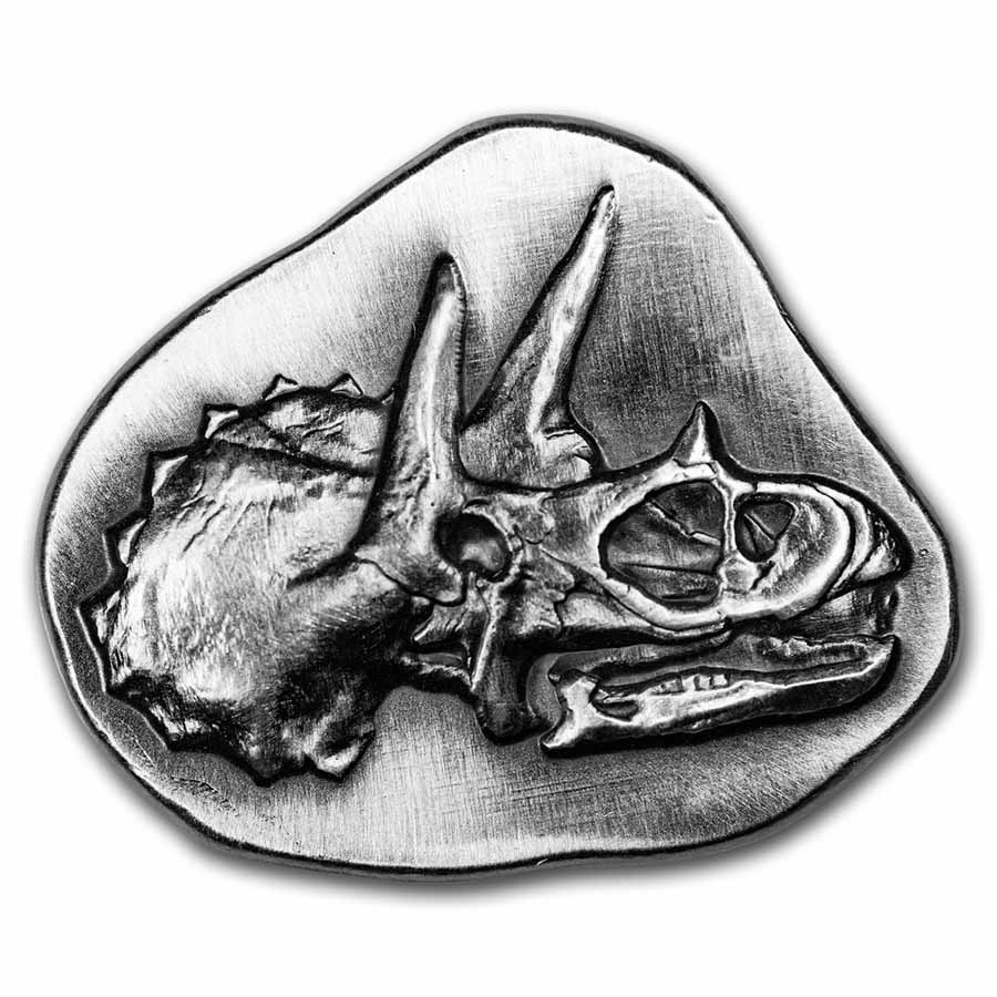 3 oz Hand Poured Silver - MPM (Triceratop Fossil, NO Wood Crate)