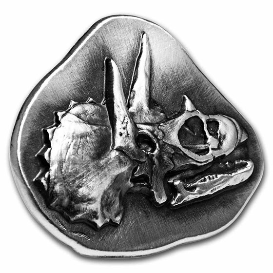 3 oz Hand Poured Silver - MPM (Triceratop Fossil, w/Wooden Crate) 3 oz Hand Poured Silver - MPM (Triceratop Fossil, w/Wooden Crate)