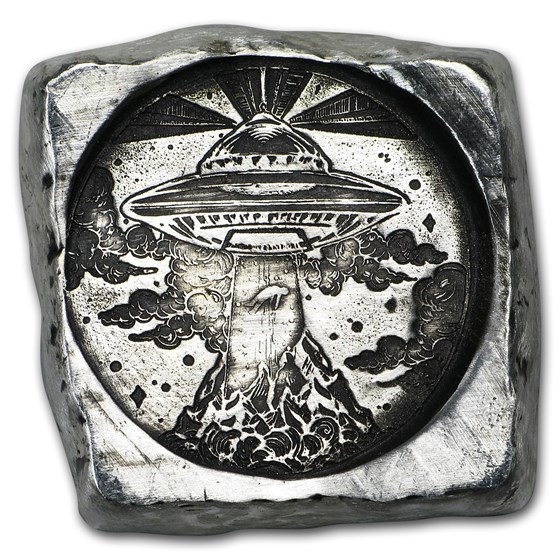 3 oz Hand Poured Silver Nugget - Alien Abduction 3 oz Hand Poured Silver Nugget - Alien Abduction