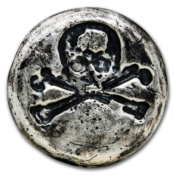 3 oz Hand Poured Silver Round - Skull & Bones 3 oz Hand Poured Silver Round - Skull & Bones