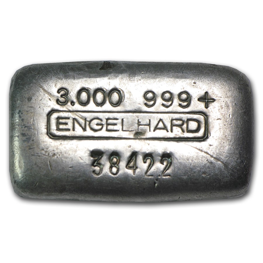 3 oz Silver Bar - Engelhard (Vintage, Poured)