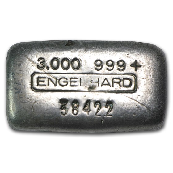 3 oz Silver Bar - Engelhard (Vintage, Poured) 3 oz Silver Bar - Engelhard (Vintage, Poured)