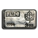 3 oz Silver Bar - Johnson Matthey Canada (Poured, Maple Leaf)