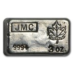 3 oz Silver Bar - Johnson Matthey Canada (Poured, Maple Leaf)