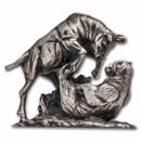 3 oz Silver Hand Poured Statue - Bull vs Bear