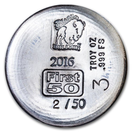 3 oz Silver Round - Bison Bullion (1st 50 Issued, Serial #2) 3 oz Silver Round - Bison Bullion (1st 50 Issued, Serial #2)