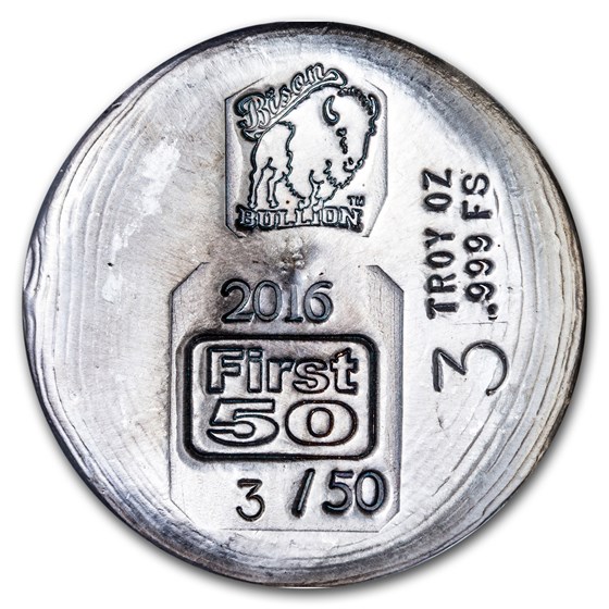 3 oz Silver Round - Bison Bullion (1st 50 Issued, Serial #3) 3 oz Silver Round - Bison Bullion (1st 50 Issued, Serial #3)
