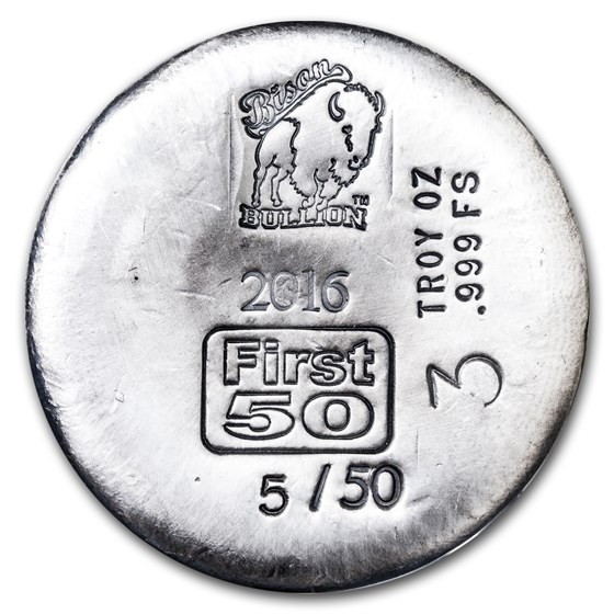 3 oz Silver Round - Bison Bullion (1st 50 Issued, Serial #5) 3 oz Silver Round - Bison Bullion (1st 50 Issued, Serial #5)