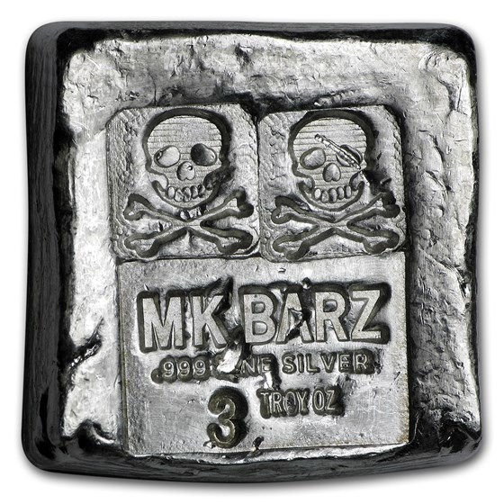3 oz Silver Square - MK Barz & Bullion (Skull & Bones) 3 oz Silver Square - MK Barz & Bullion (Skull & Bones)