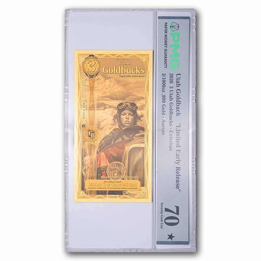 3 Utah Goldback 24k Gold PMG 70 Limited Early Release