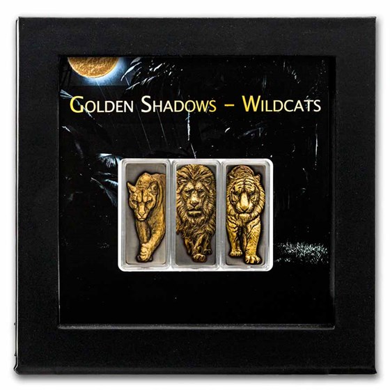 3 x 1 oz Silver Bar Set - Golden Shadows: Wildcats (w/ Box & COA) 3 x 1 oz Silver Bar Set - Golden Shadows: Wildcats (w/ Box & COA)