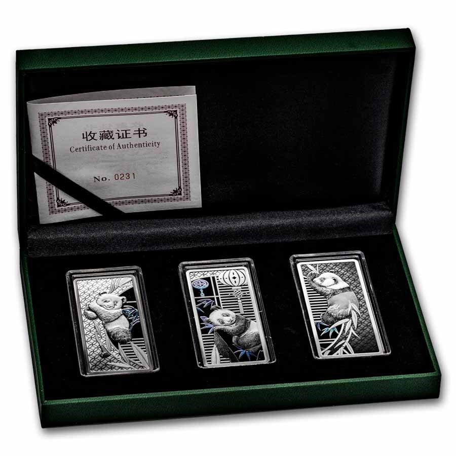3 x 20 gram Silver Bar Set - Shanghai Mint Panda (with Box & COA)