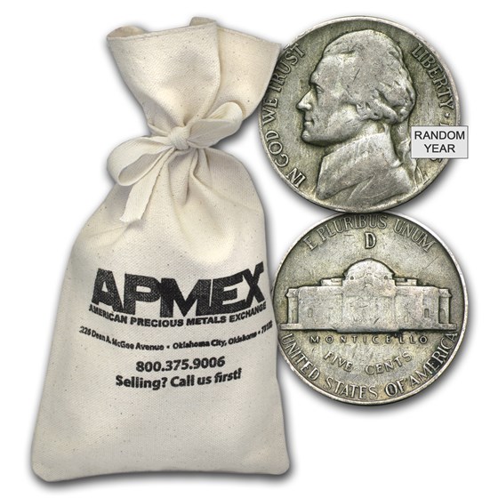 35% Silver War Nickels $200 Face Value Bag