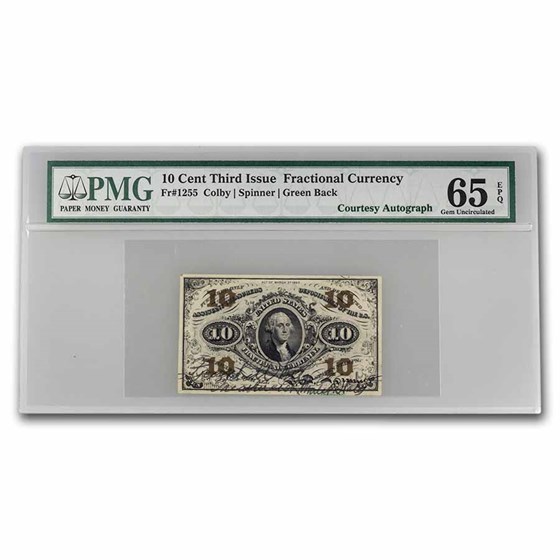 3rd Issue Fractional Currency 10 Cents CU-65 EPQ PMG(Fr#1255)Auto 3rd Issue Fractional Currency 10 Cents CU-65 EPQ PMG(Fr#1255)Auto