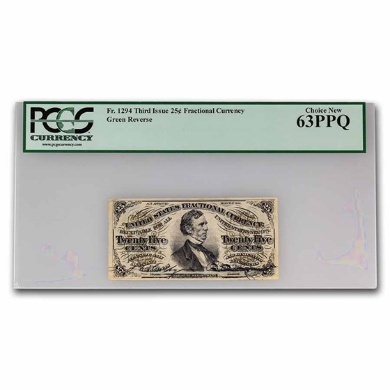 3rd Issue Fractional Currency 25 Cents CU-63 PPQ PCGS (Fr#1294) 3rd Issue Fractional Currency 25 Cents CU-63 PPQ PCGS (Fr#1294)