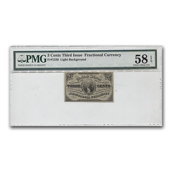 3rd Issue Fractional Currency 3 Cents Ch AU-58 EPQ PCGS (FR#1226) 3rd Issue Fractional Currency 3 Cents Ch AU-58 EPQ PCGS (FR#1226)
