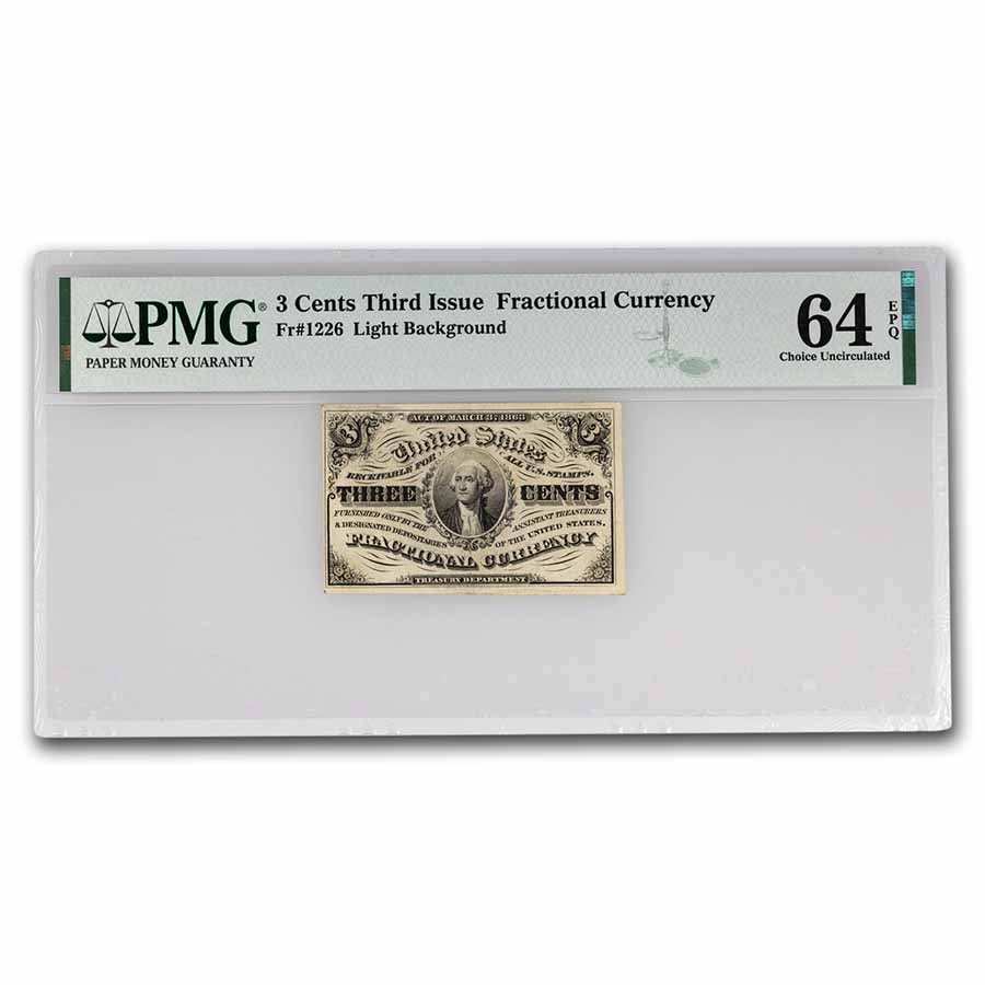 3rd Issue Fractional Currency 3 Cents CU-64 EPQ PMG (Fr#1226)