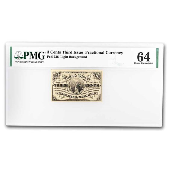 3rd Issue Fractional Currency 3 Cents CU-64 PMG (Fr#1226) 3rd Issue Fractional Currency 3 Cents CU-64 PMG (Fr#1226)