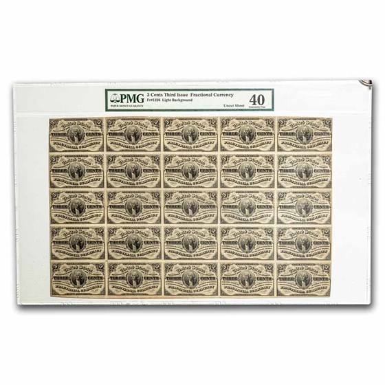 3rd Issue Fractional Currency 3¢ XF-40 PMG (Fr#1226) 25 Uncut 3rd Issue Fractional Currency 3¢ XF-40 PMG (Fr#1226) 25 Uncut