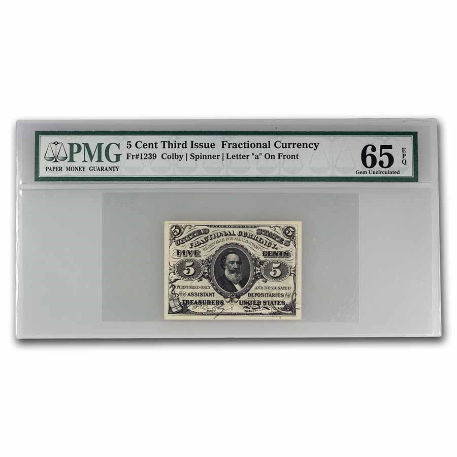3rd Issue Fractional Currency 5 Cents GEM CU-65 EPQ PMG (Fr#1239)