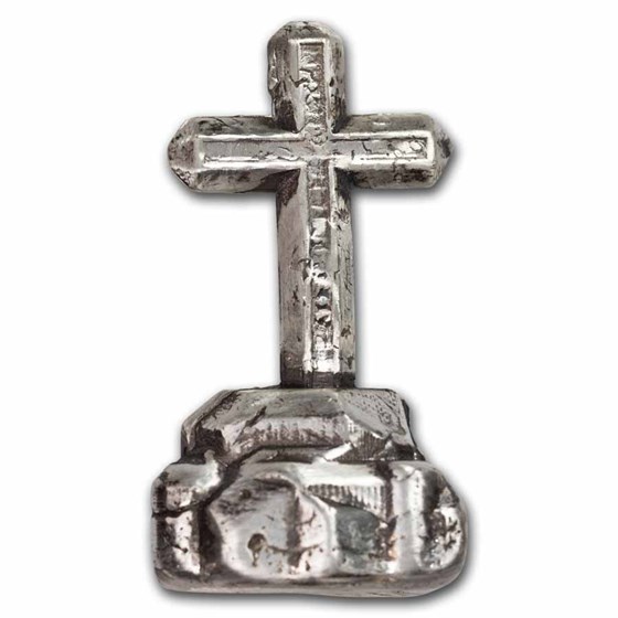 4.75 oz Hand Poured Silver - Standing Cross on Rocky Peak