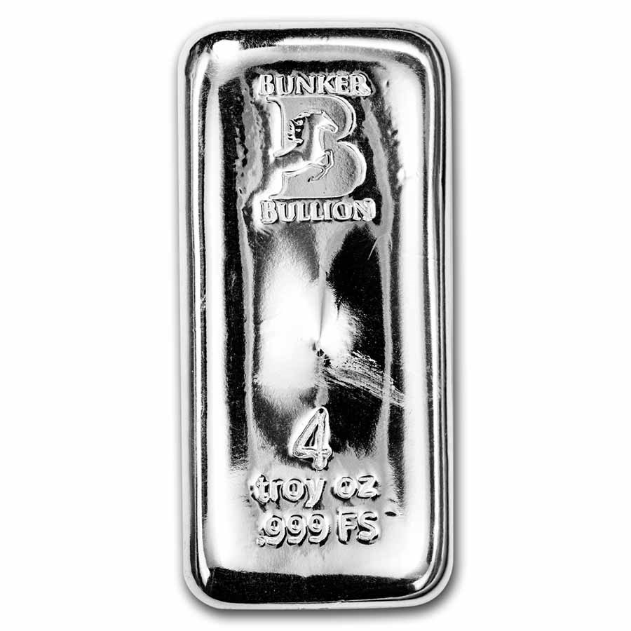 4 oz Cast Poured Silver Bar - Bunker Bullion Bar