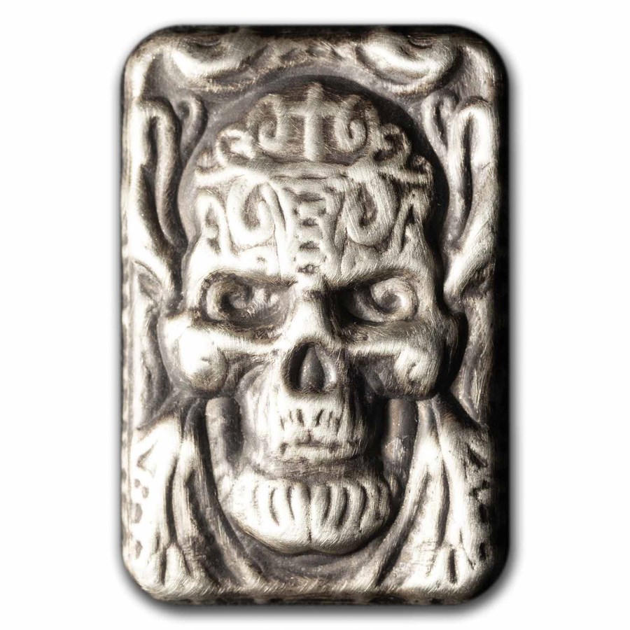 4 oz Cast Poured Silver Bar - Skull Chief (Bunker Bullion)