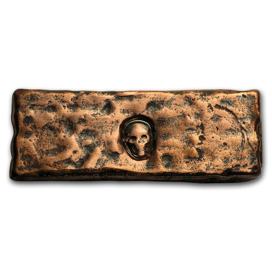 4 oz Copper Rugged Bar - MK Barz & Bullion (Skull Stamped)