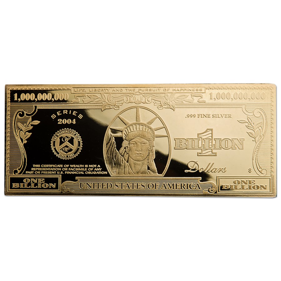 Buy 4 oz Silver Bar - $1,000,000,000 Bill (Gold Plated) | APMEX