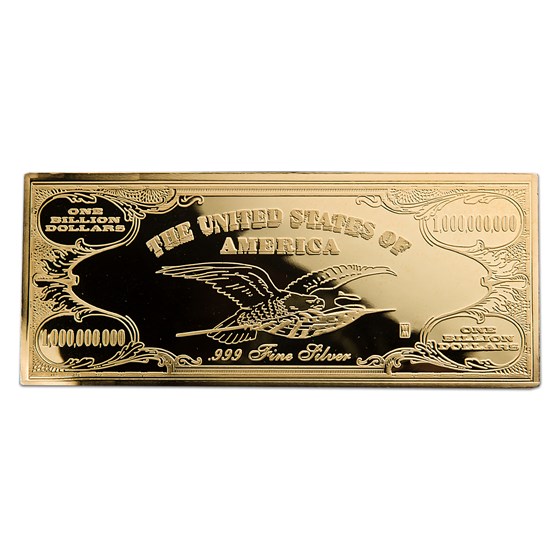 Buy 4 oz Silver Bar - $1,000,000,000 Bill (Gold Plated) | APMEX