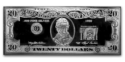 4 oz Silver Bar - $20 Bill
