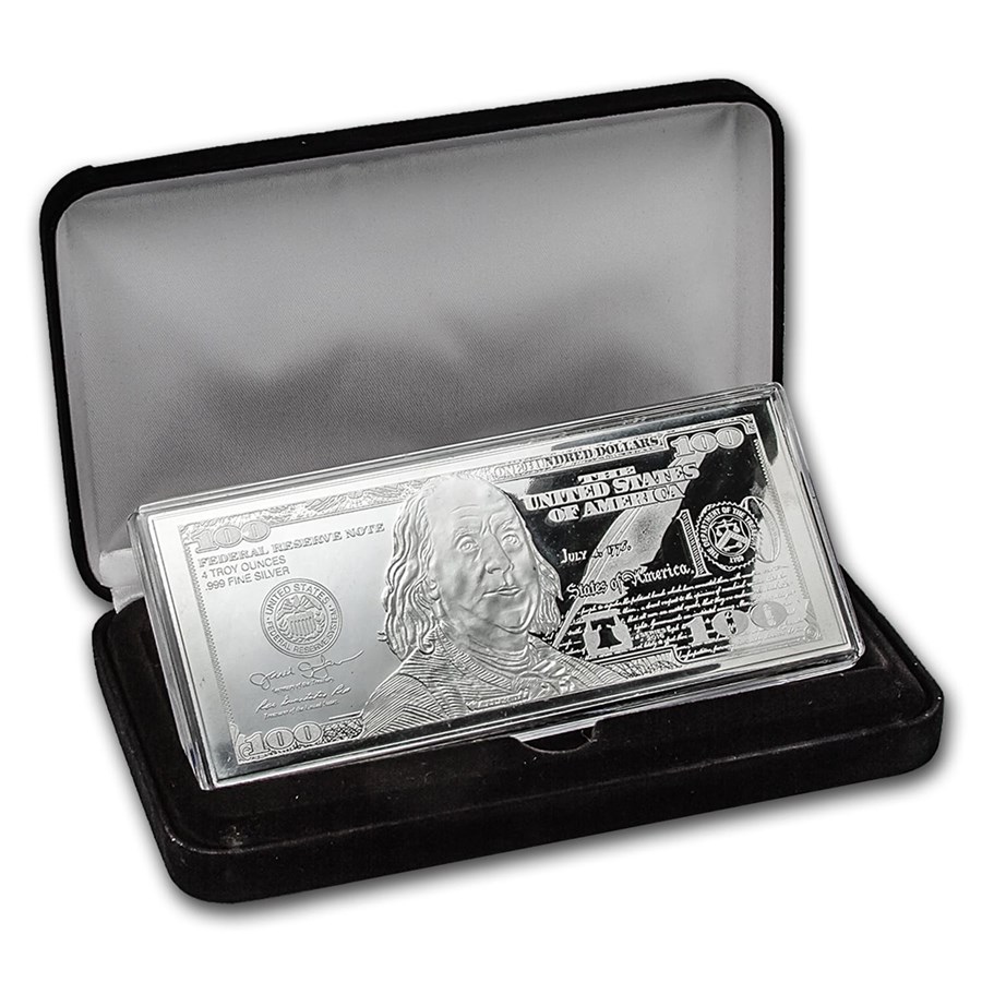 4 oz Silver Bar - 2016 $100 Bill (w/Box & COA)