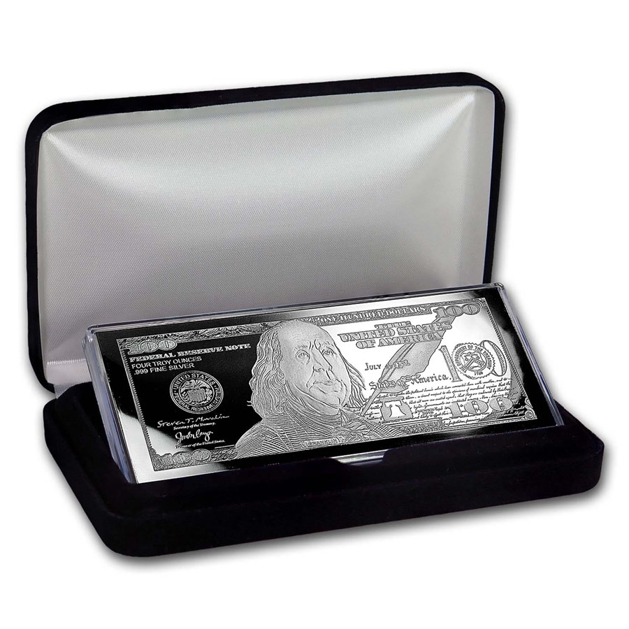 4 oz Silver Bar - 2018 $100 Bill (w/Box & COA)