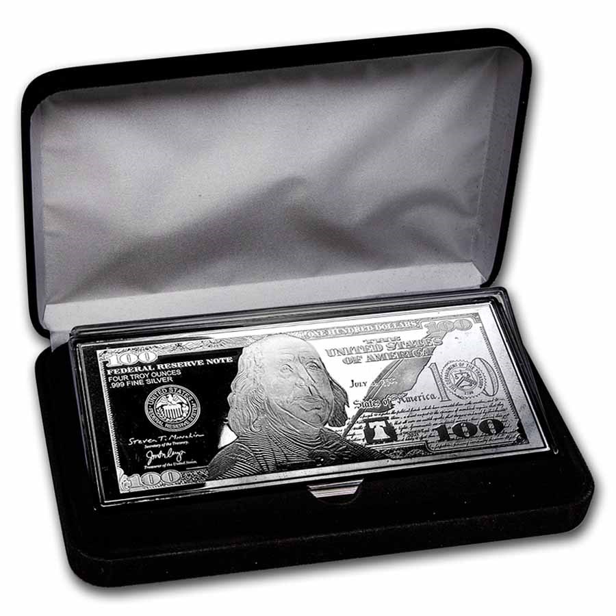 4 oz Silver Bar - 2021 $100 Bill (w/Box & COA)