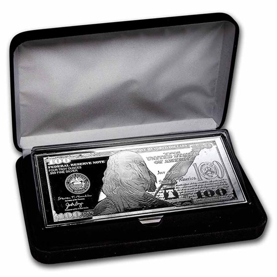 4 oz Silver Bar - 2021 $100 Bill (w/Box & COA) 4 oz Silver Bar - 2021 $100 Bill (w/Box & COA)