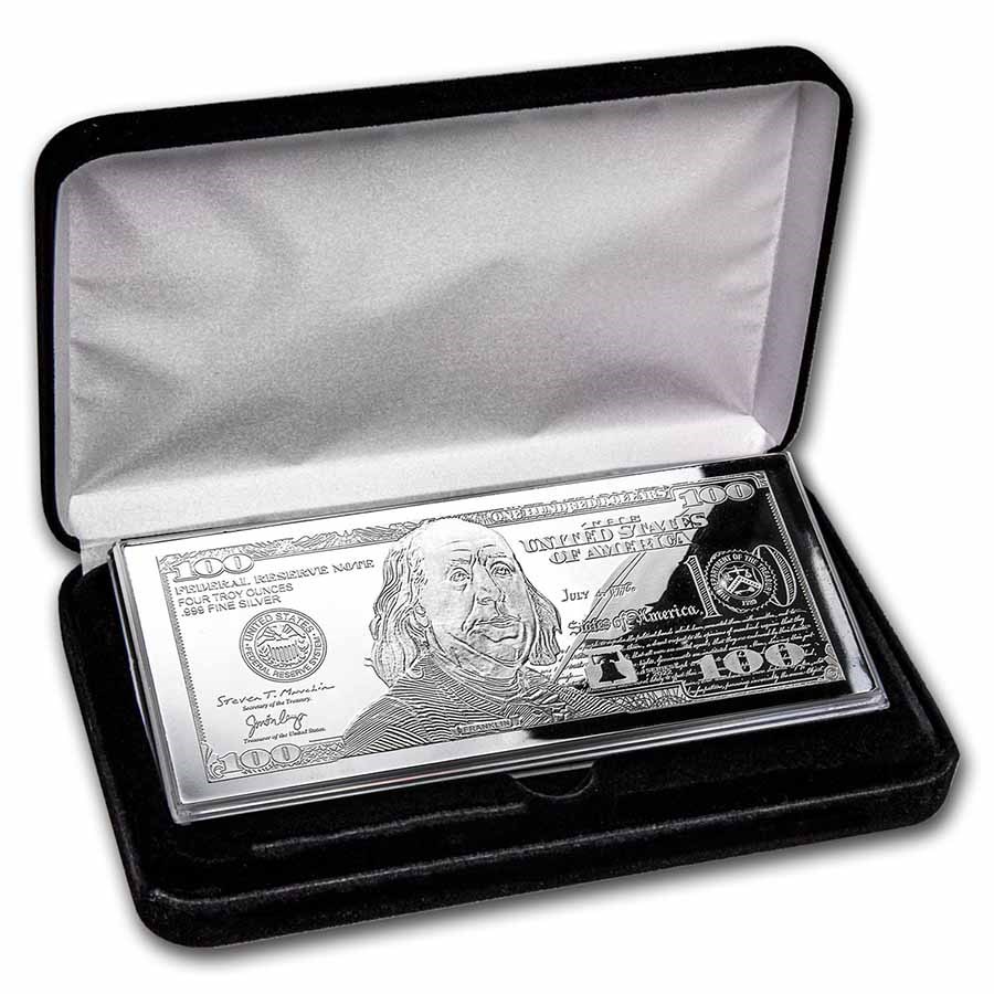 Buy 4 oz Silver Bar - 2022 $100 Bill (w/Box & COA) | APMEX