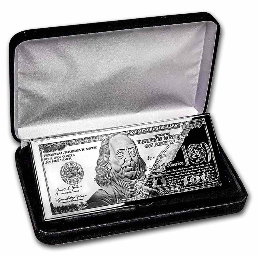 KELIN USA 100 Dollar Bullion Silver Bar Replica – Iron Metal Coin Bar With Display Box – Novelty Gift