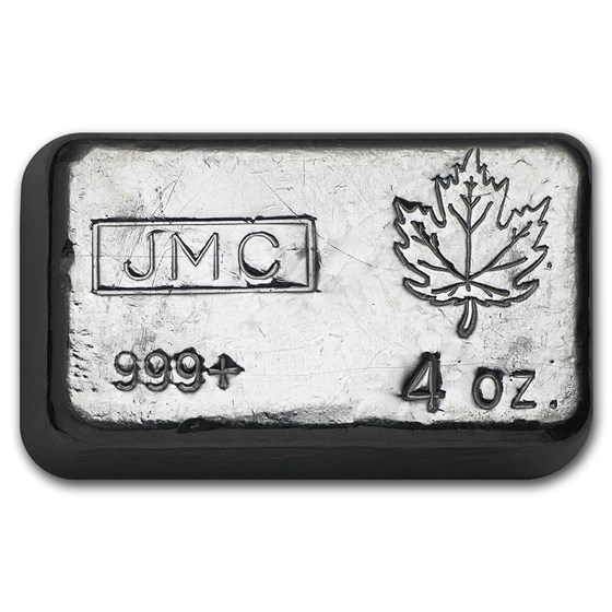 4 oz Silver Bar - Johnson Matthey Canada (Poured, Maple Leaf) 4 oz Silver Bar - Johnson Matthey Canada (Poured, Maple Leaf)