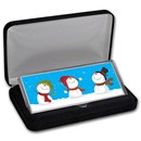 4 oz Silver Colorized Bar - Cheery Snowmen (w/Box)