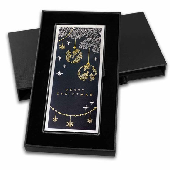 4 oz Silver Colorized Bar - Classy Merry Christmas (w/Box) 4 oz Silver Colorized Bar - Classy Merry Christmas (w/Box)