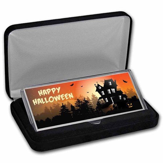 4 oz Silver Colorized Bar - (Happy Halloween "Haunted House")