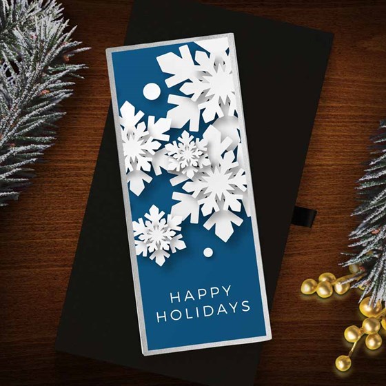 4 oz Silver Colorized Bar - Happy Holidays (Vertical, w/Box)