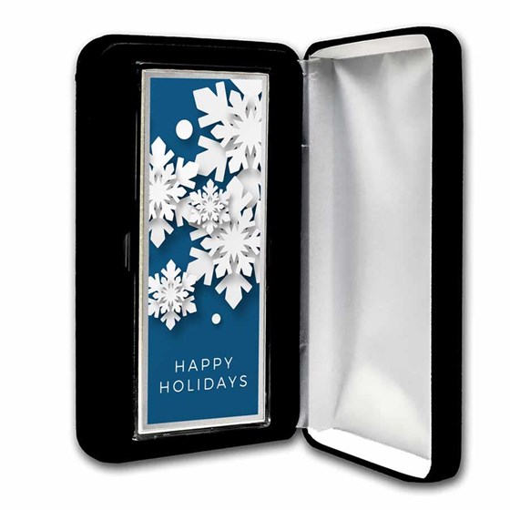 4 oz Silver Colorized Bar - Happy Holidays (Vertical, w/Box)