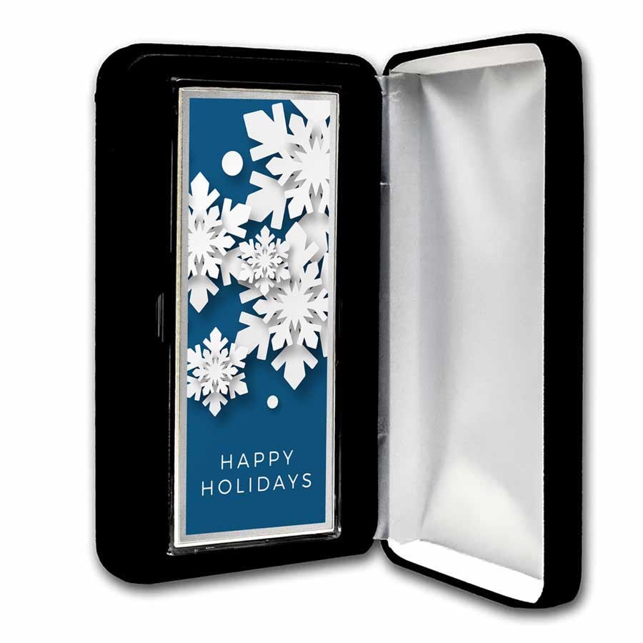 4 oz Silver Colorized Bar - Happy Holidays (Vertical, w/Box)