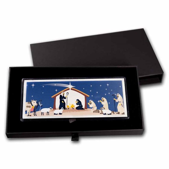 4 oz Silver Colorized Bar - Nativity and Three Wise Men (w/Box) 4 oz Silver Colorized Bar - Nativity and Three Wise Men (w/Box)