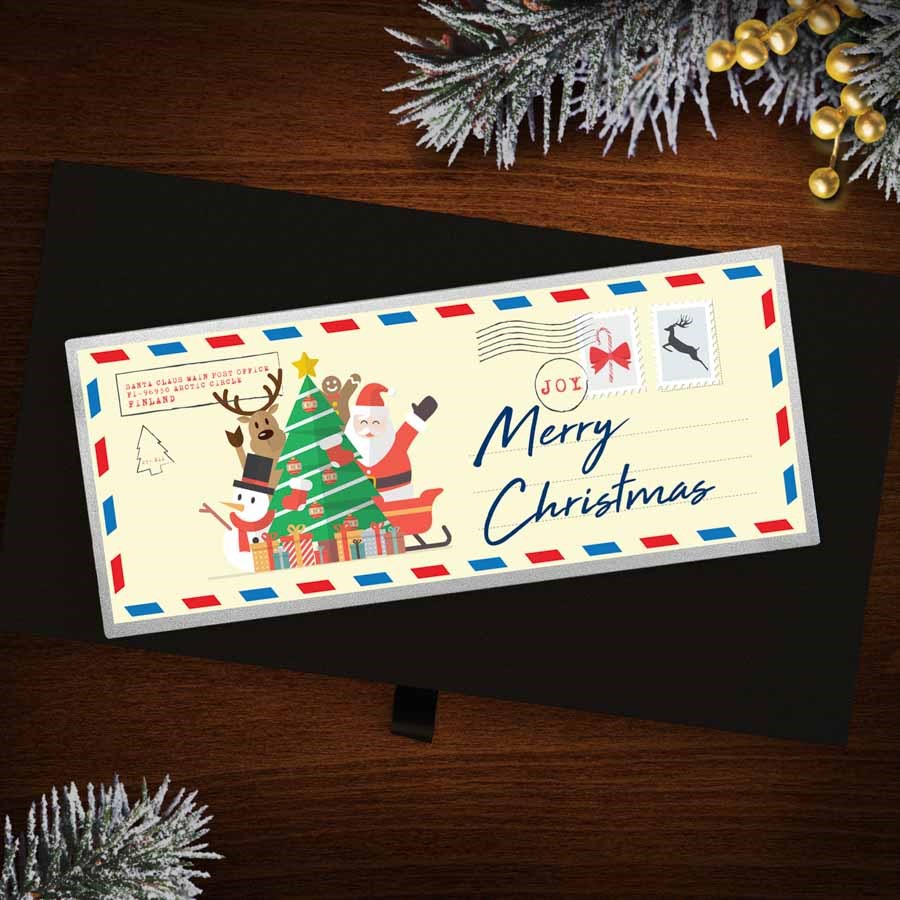 4 oz Silver Colorized Bar - Postcard "Merry Christmas" (w/Box)