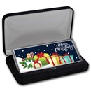 4 oz Silver Colorized Bar - Presents "Merry Christmas" (w/Box)