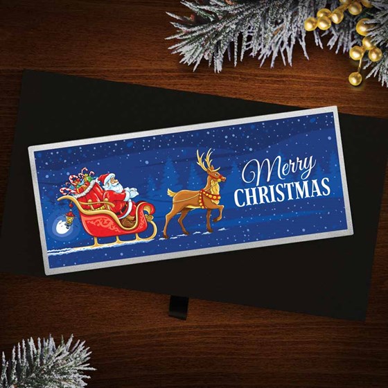 4 oz Silver Colorized Bar - Santa's Sleigh & Reindeer (w/Box)