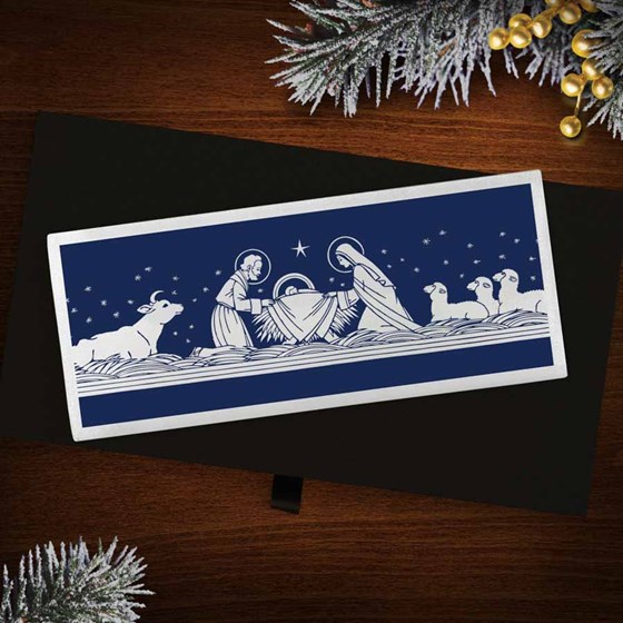 4 oz Silver Colorized Bar - Silver Shimmer Nativity Scene (w/Box)